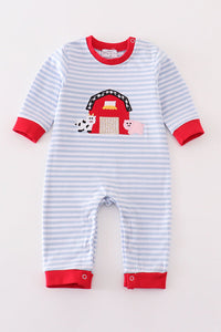 Stripe Farm Applique Boy Romper