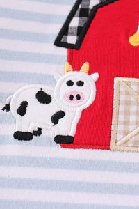 Stripe Farm Applique Boy Romper