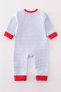 Stripe Farm Applique Boy Romper