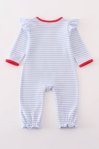 Stripe Farm Applique Girl Romper