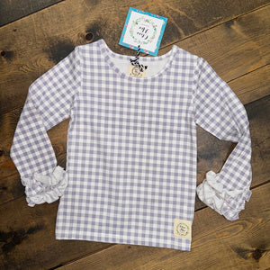 Gingham Plaid Ruffle Sleeve Top - 5T