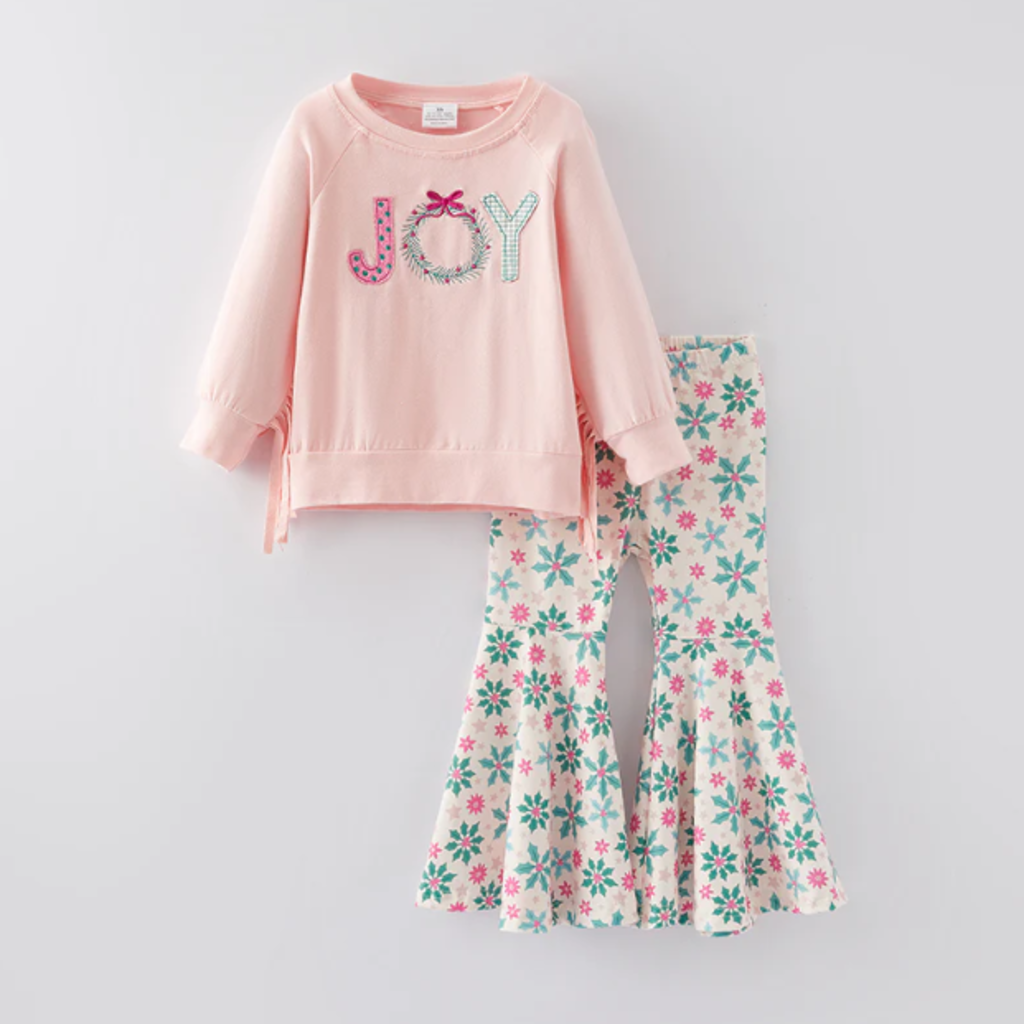 Girls Christmas JOY Applique Outfit Set