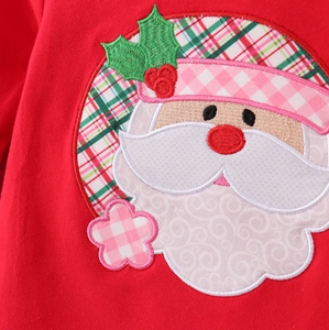 Girls Christmas Plaid Santa Applique Outfit Set