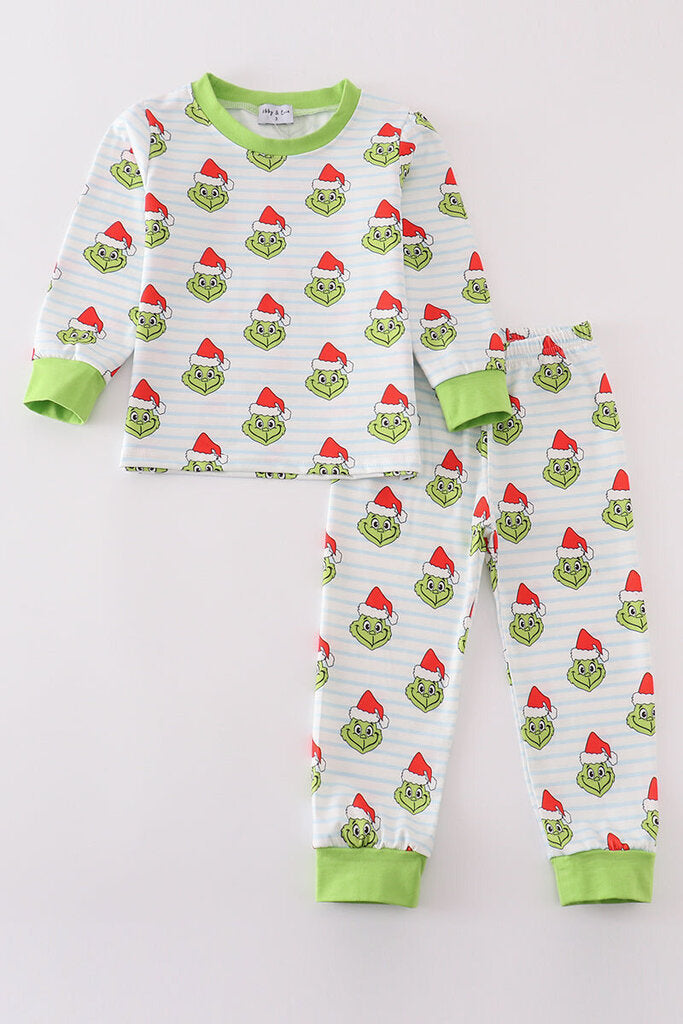 Stripe Christmas Grinch Pajamas Set