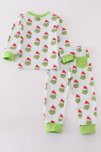 Stripe Christmas Grinch Pajamas Set