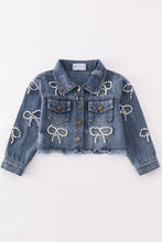 Load image into Gallery viewer, Pearl Bow Denim Jacket
