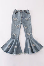 Load image into Gallery viewer, Pearl Bow Denim Bell Bottom Jeans
