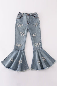 Pearl Bow Denim Bell Bottom Jeans