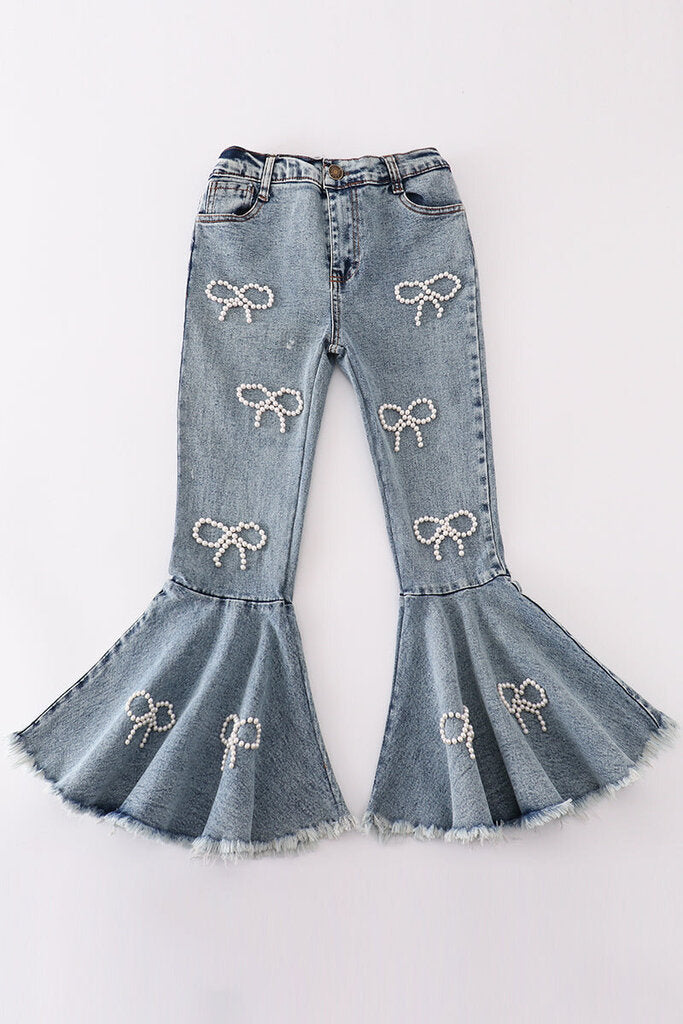 Pearl Bow Denim Bell Bottom Jeans