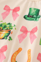 Load image into Gallery viewer, St. Patrick&#39;s Day Bow &amp; Clover Rainbow Print Girl Top
