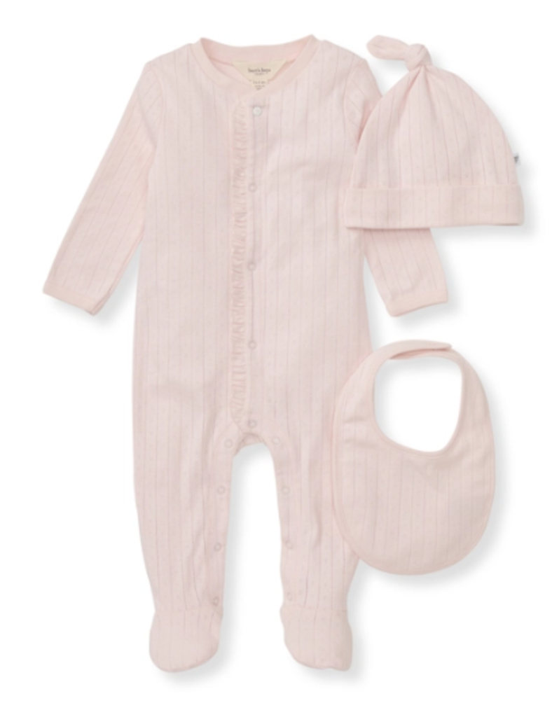 Organic Cotton Jumpsuit, Bib & Hat 3 Piece Set - Pink Sand