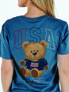 Simply Southern Youth Teddy Bear USA T-Shirt for Girls