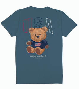 Simply Southern Youth Teddy Bear USA T-Shirt for Girls