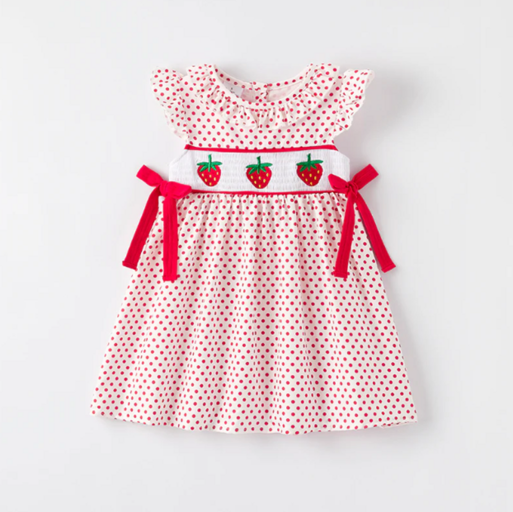 Strawberry Embroidered Smock Dress