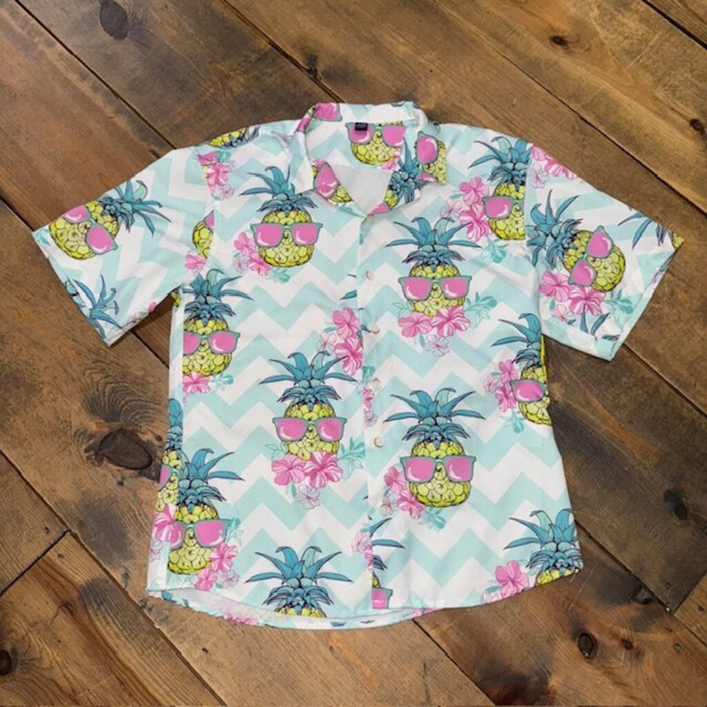 tropical pineapple Hawaiian button up 12/13