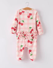 Load image into Gallery viewer, Waffle Cherry Plaid Zip Up Romper

