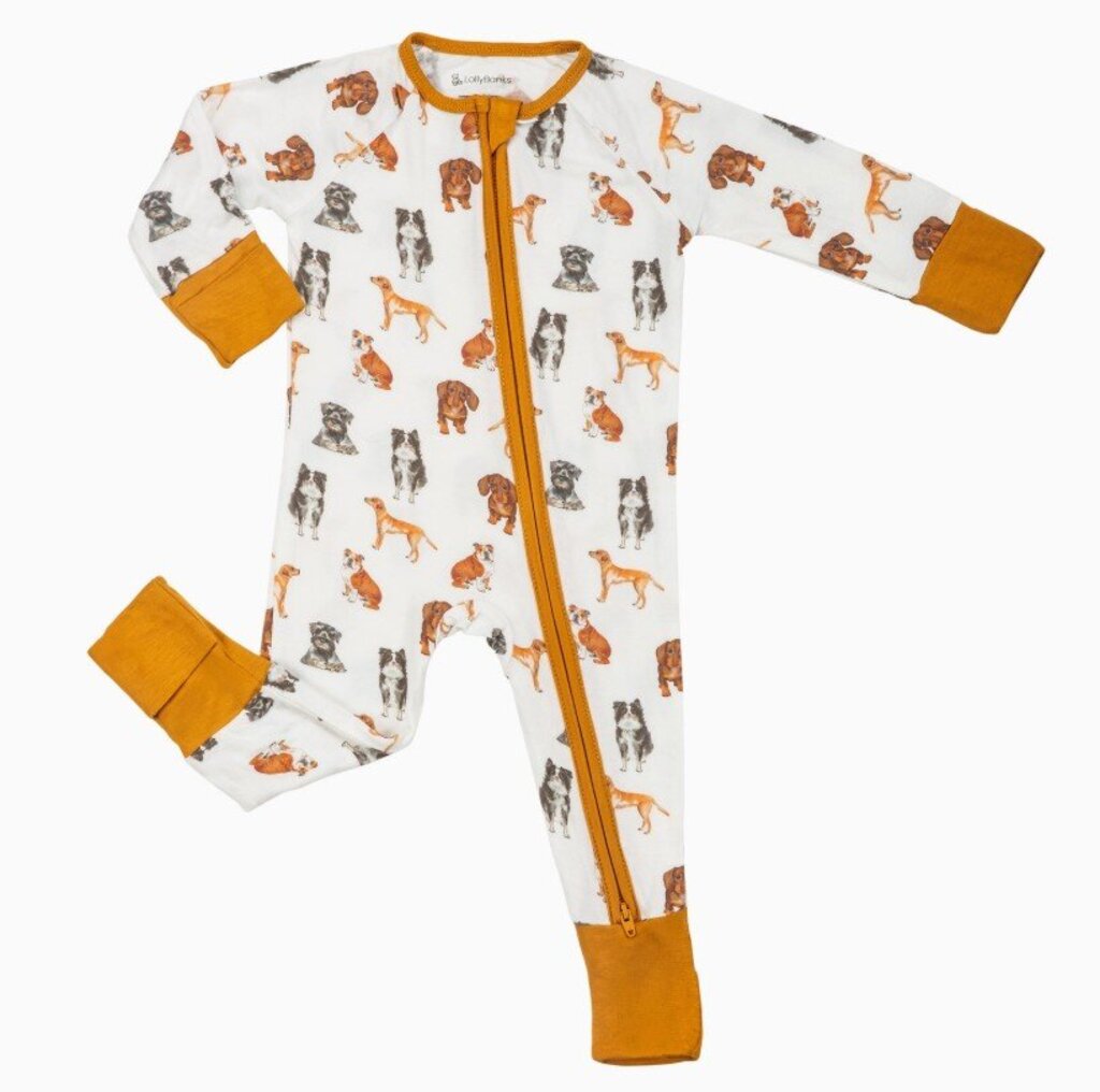 Woof Woof Dogs Baby Bamboo Pajamas, 2-Way Zipper Baby Romper