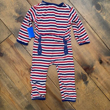 Load image into Gallery viewer, Striped bamboo coverall 6/9M
