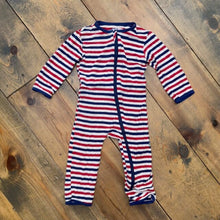 Load image into Gallery viewer, Striped bamboo coverall 6/9M
