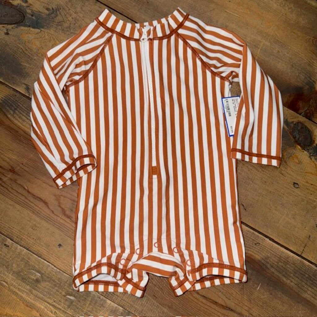 LS swim striped zip up 12/18M