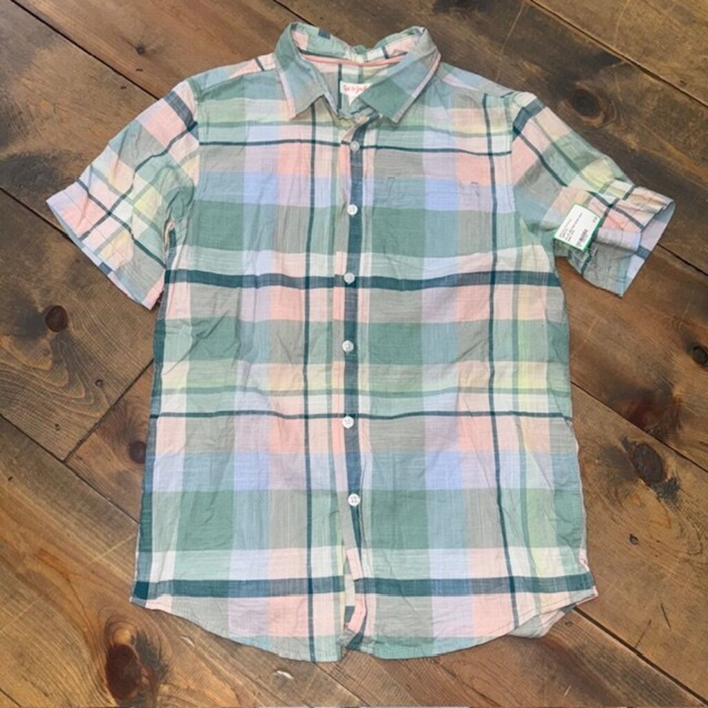 short sleeve plaid button down 12/14