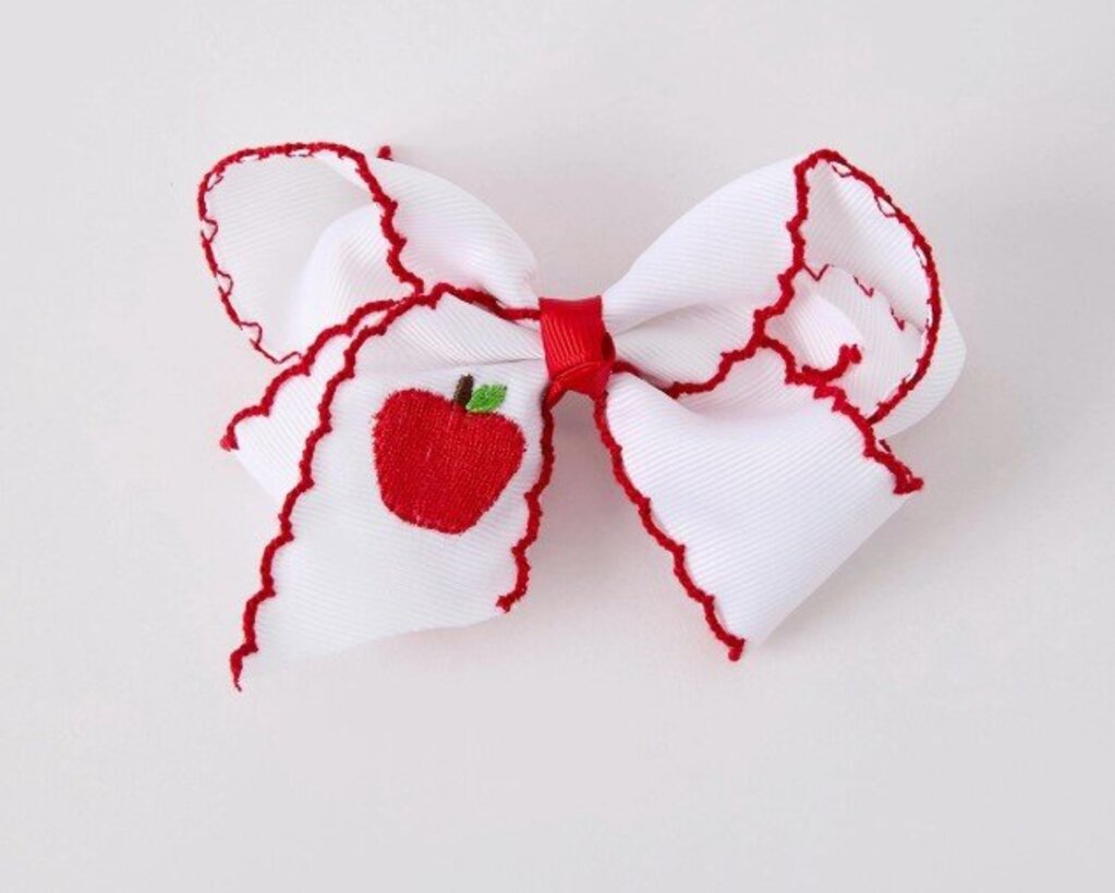 BACK TO SCHOOL Embroidered Apple Bow