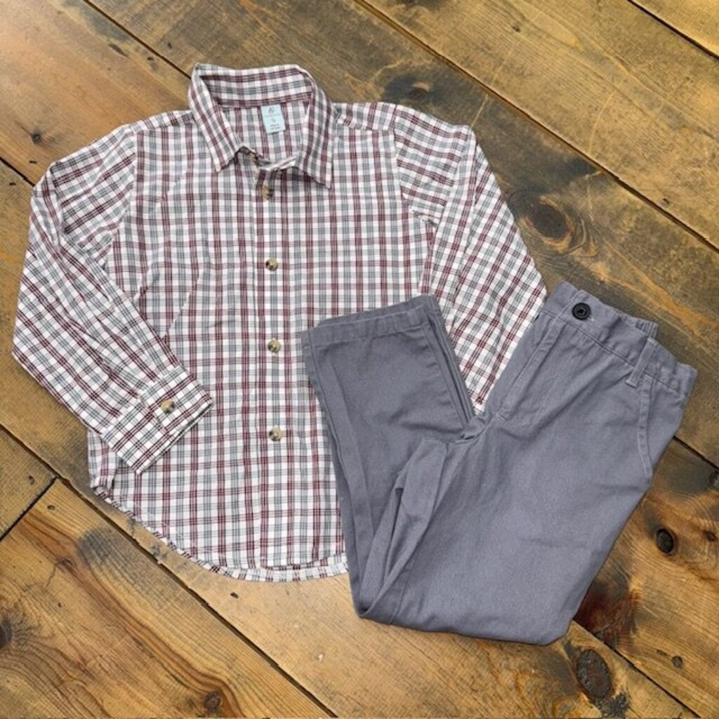 2-PC Outfit LS Plaid Dress Shirt & Pants 5T
