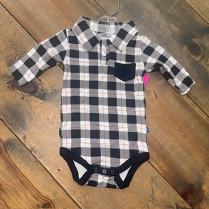 Bamboo Plaid Collared Bodysuit 12/18M