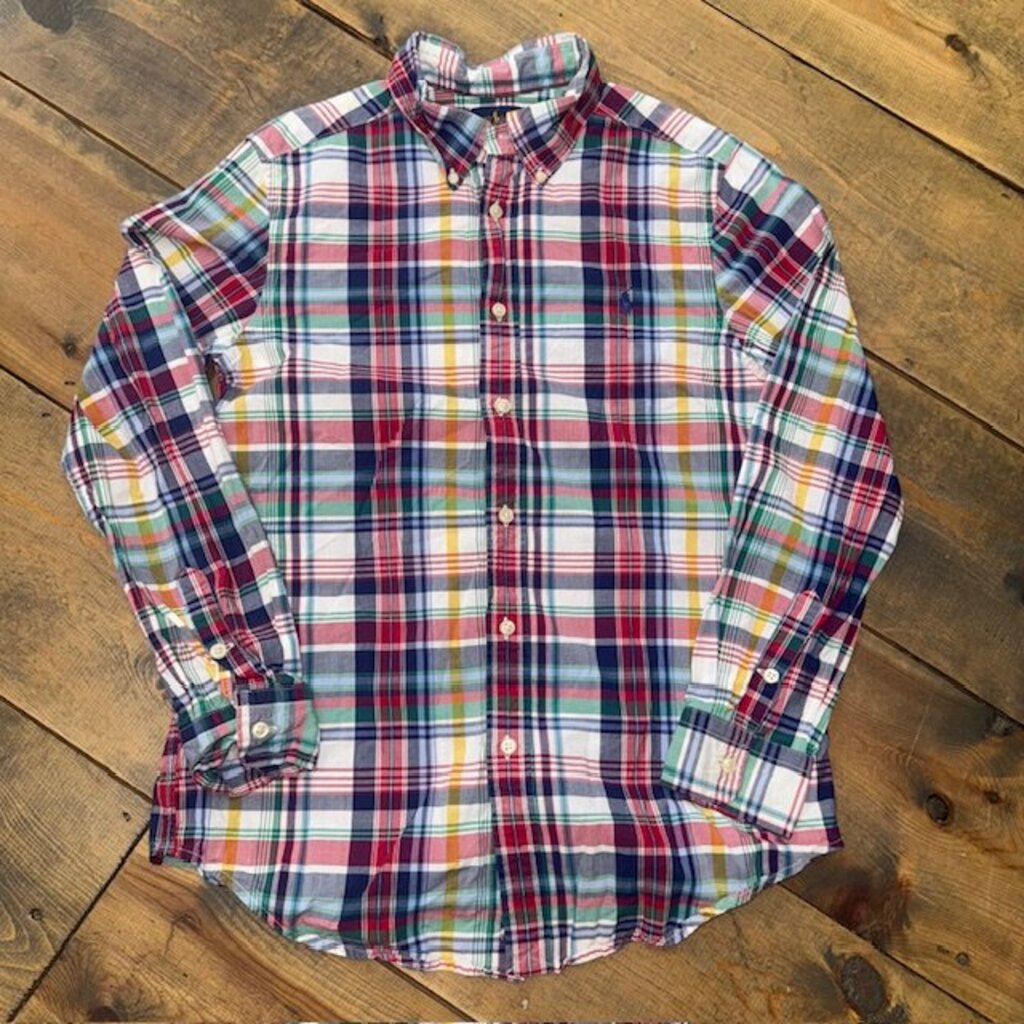 plaid button down collar shirt 14/16
