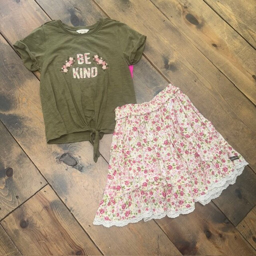 BE KIND Tee & Smocked Waist Floral Skirt 12