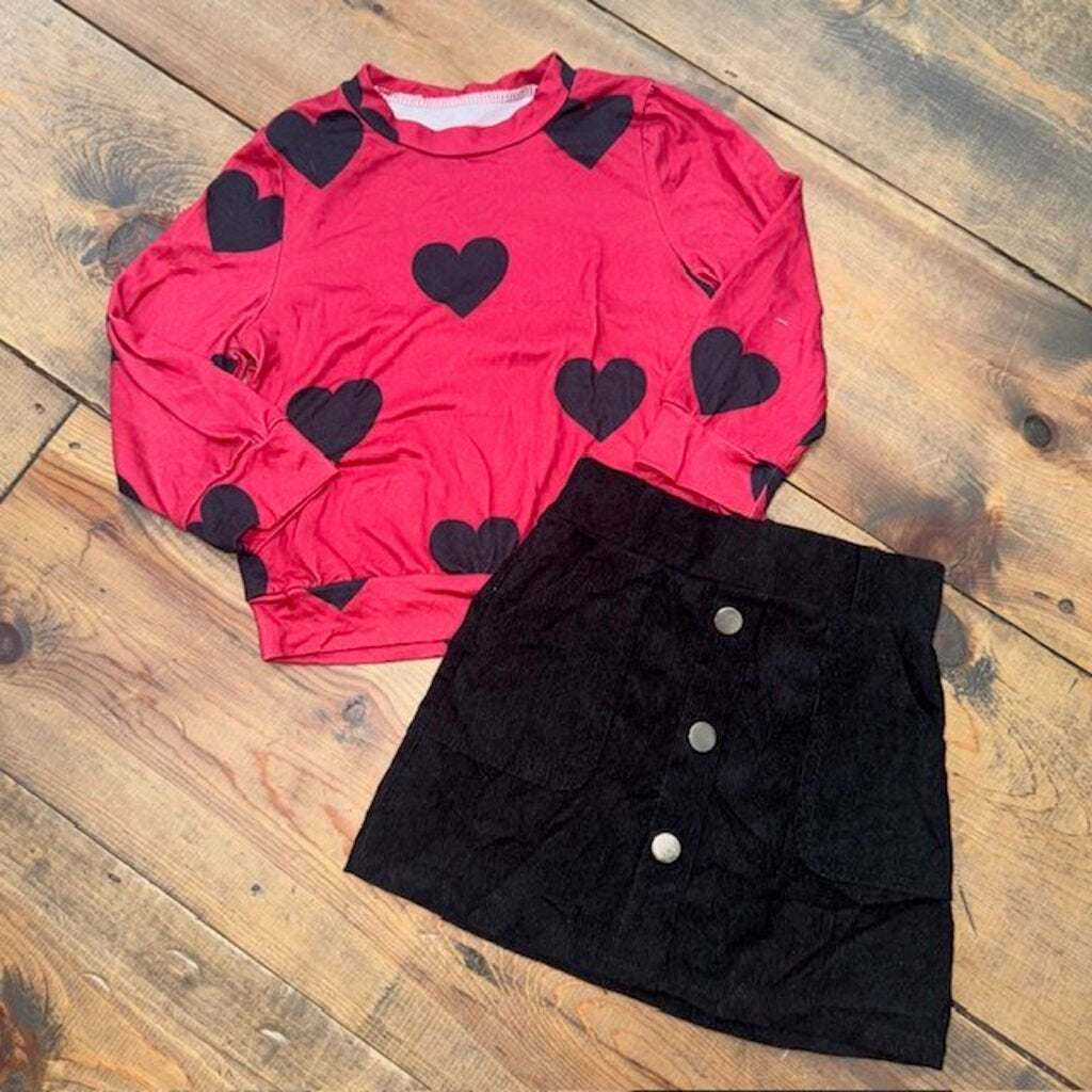 Heart Top & Corduroy Skirt 2T