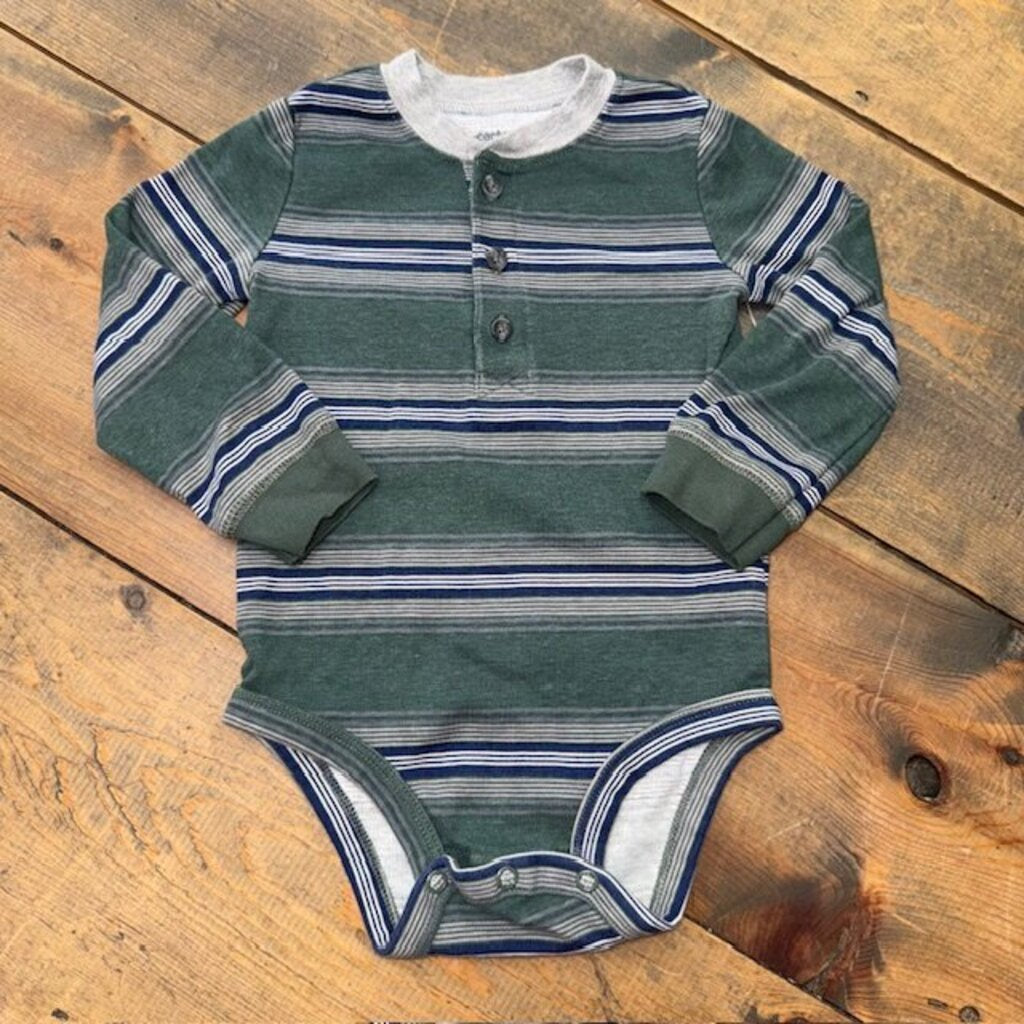 Button Henley Stripe Bodysuit 18M