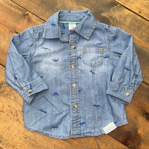 Chambray Dinosaur Button Up 18M