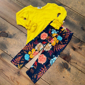 LS ruffle tee with floral leggings 2T