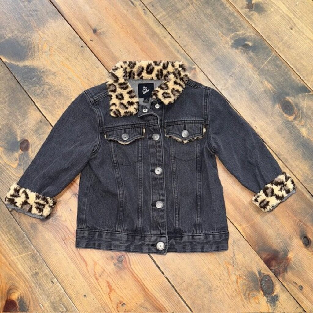 Cheetah fuzzy denim jacket 4T
