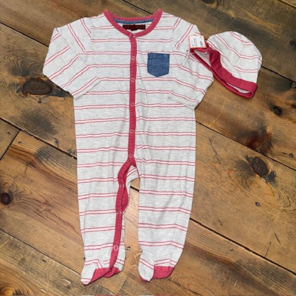 Stripe romper with hat 6/9M