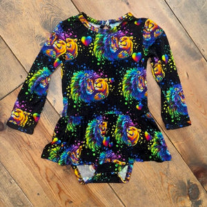 Bamboo Lion Long Sleeve Bodysuit Twirl Dress 12/18M