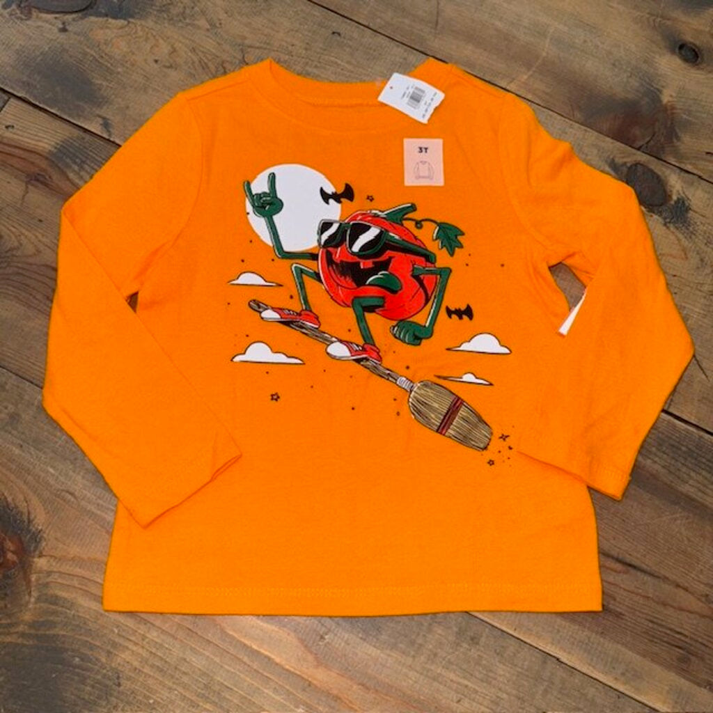 NEW halloween pumpkin riding broom tee 3T