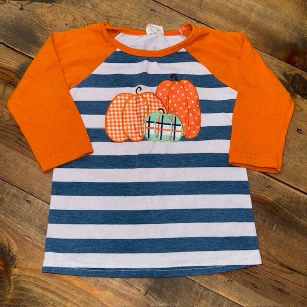 halloween striped embroidered pumpkin tee 3T