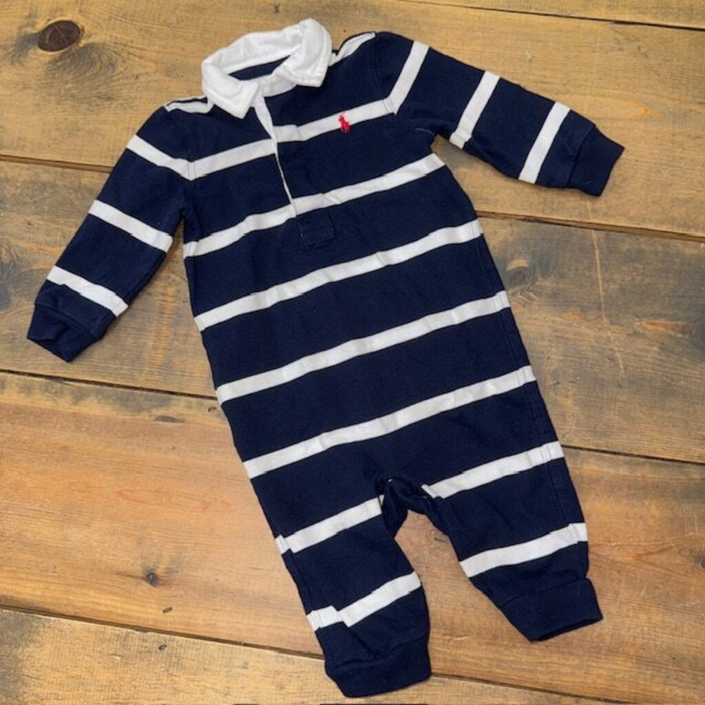 collared striped romper 6M