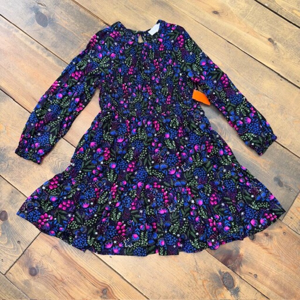 smocked floral fit flare dress 7/8