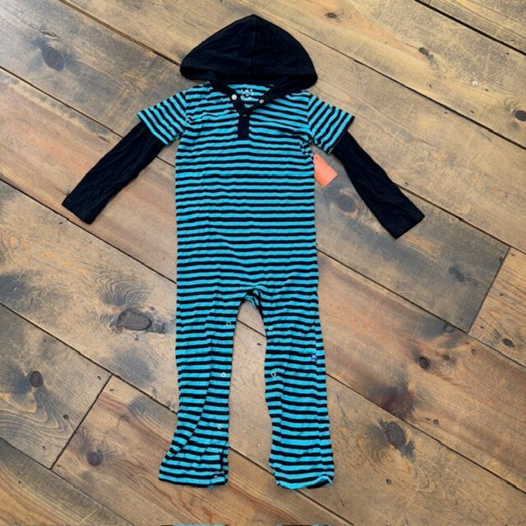 bamboo long sleeve hooded stripe romper 3T