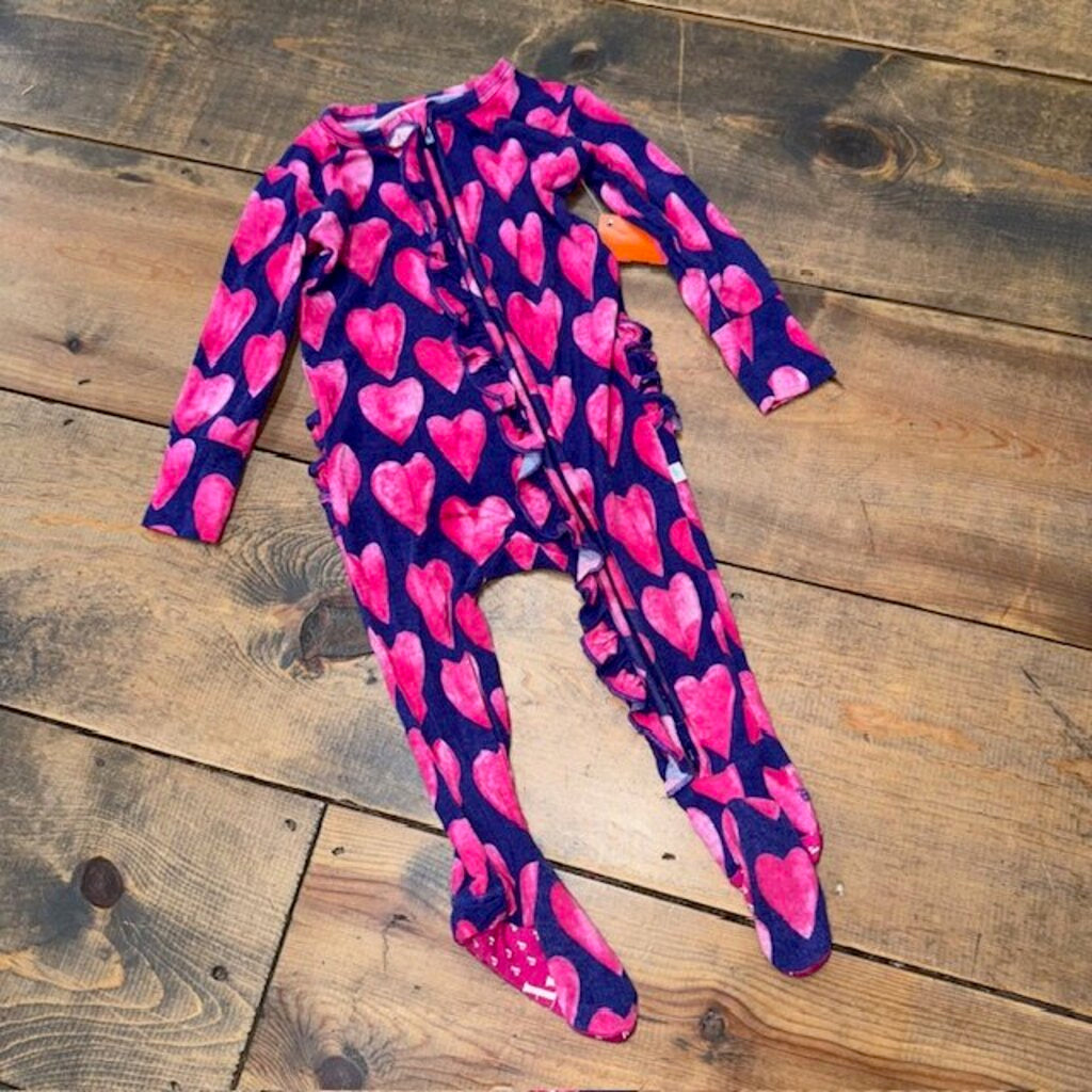 Heart Ruffle Bamboo Zipper Sleeper 6/9M