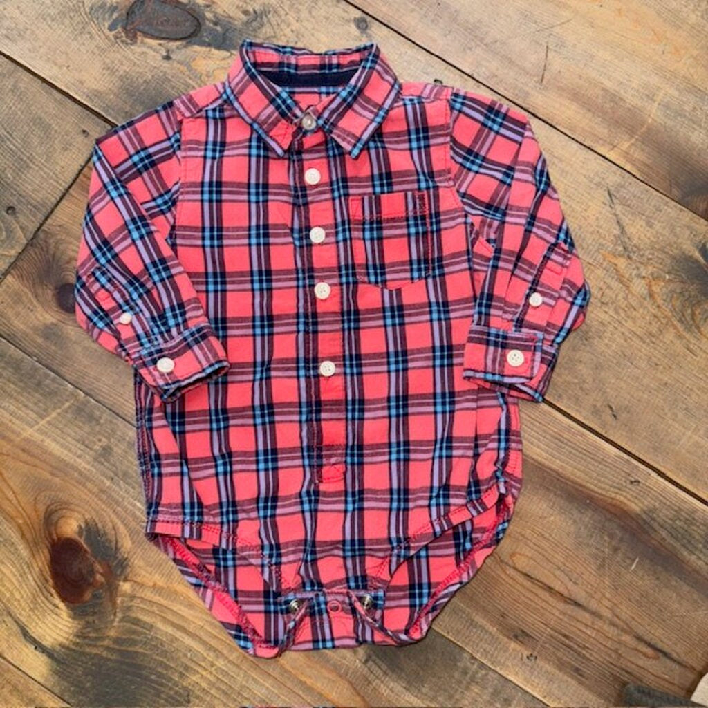 Collared Plaid Button Up Bodysuit 18M