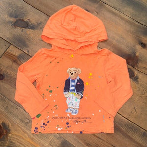 Hooded long sleeve paint splatter bear tee