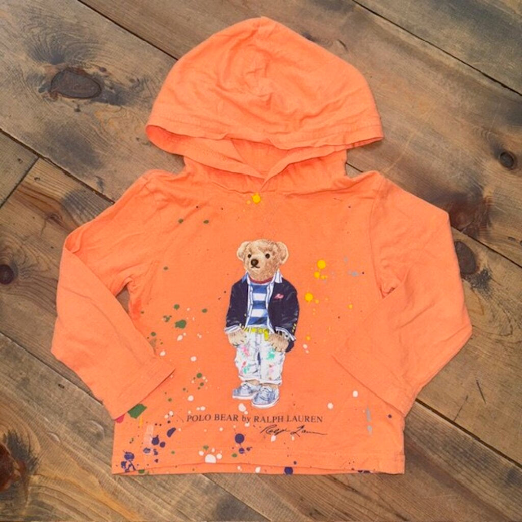 Hooded long sleeve paint splatter bear tee
