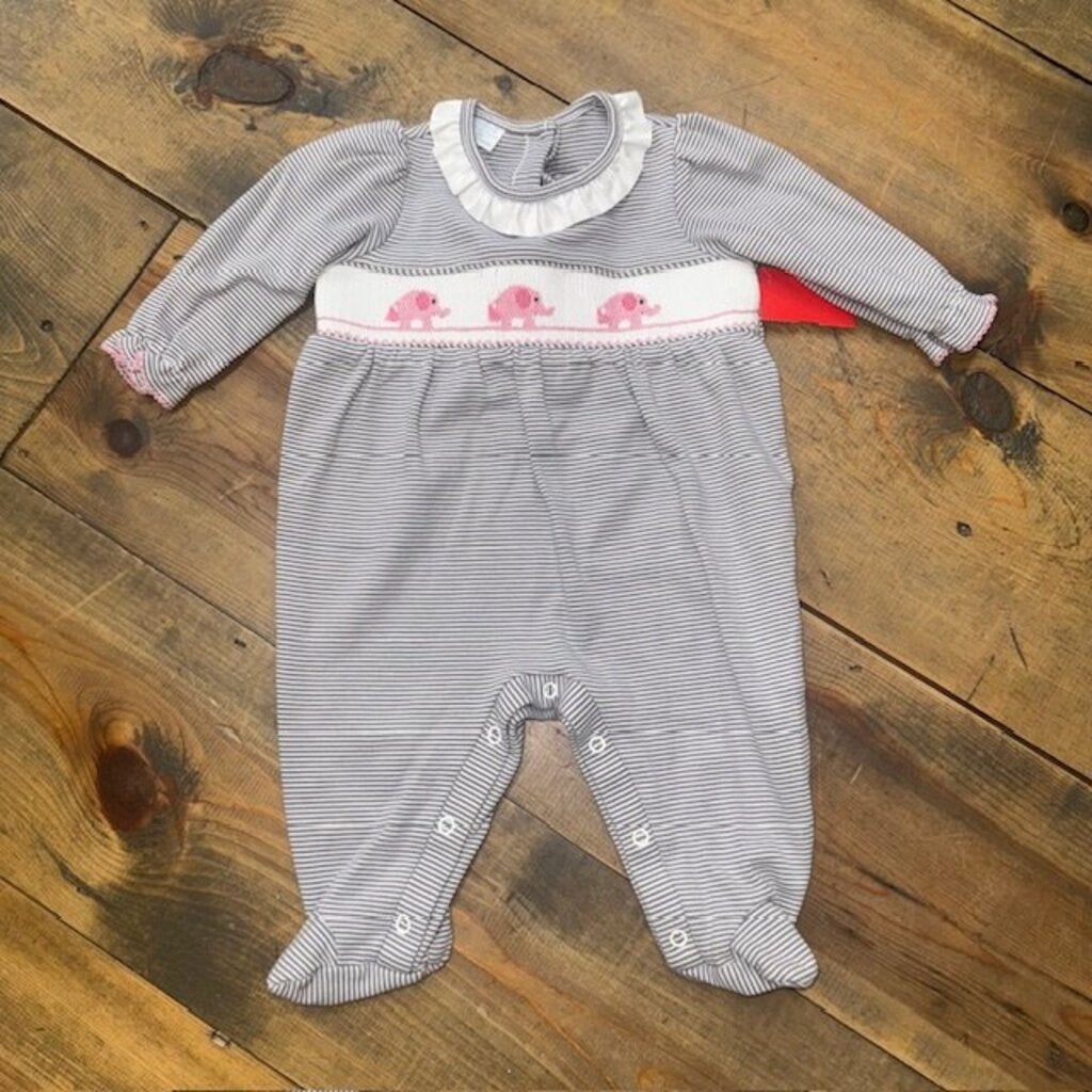 smocked elephant footie 9m