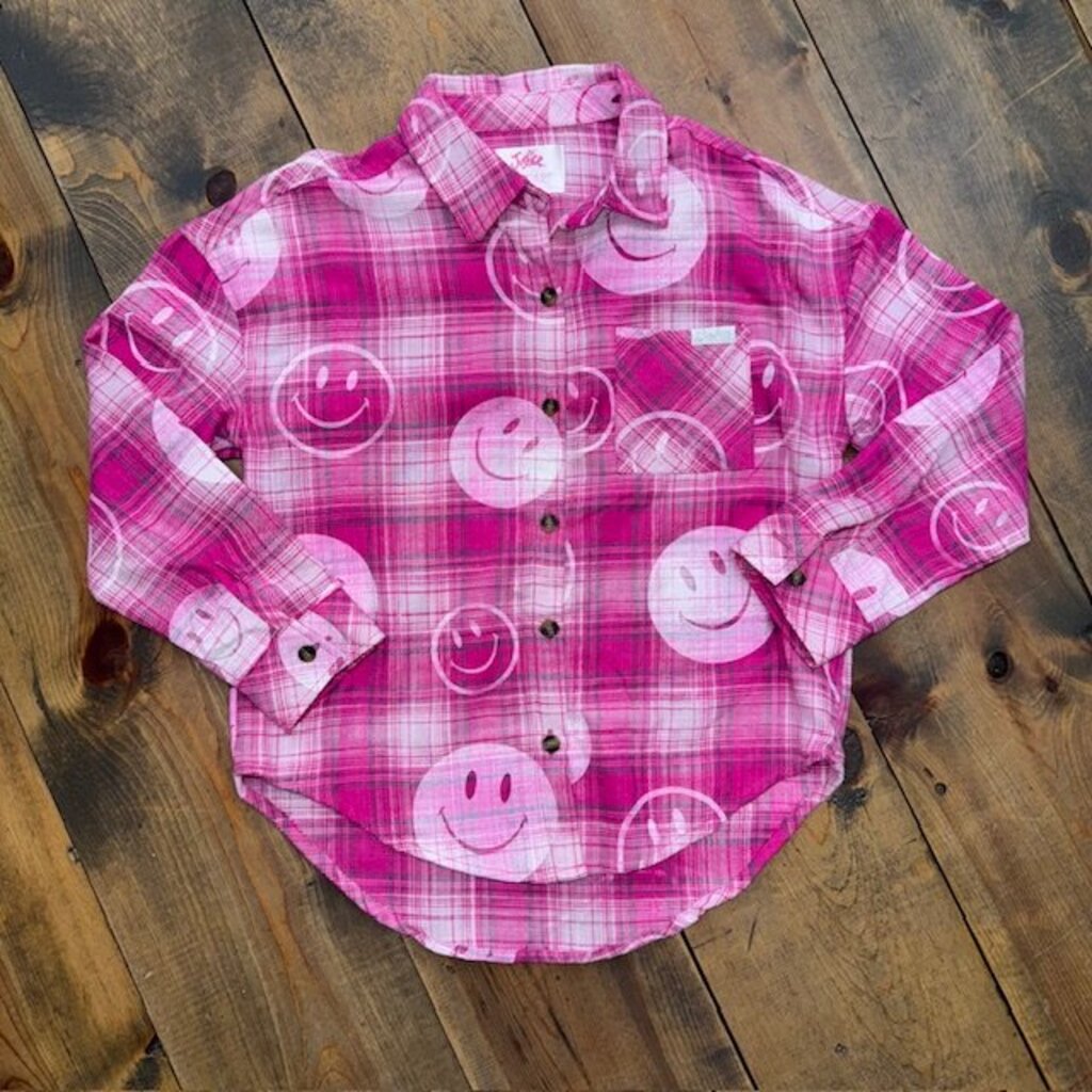 Smiley Face Flannel Plaid Button Down 10