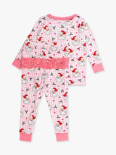 Load image into Gallery viewer, Bamboo Pink Santa Ruffle Long Sleeve Pajama Set with Rear Ruffles
