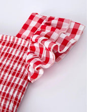 Load image into Gallery viewer, Summer Plaid Smocked Ruffle Girl Romper
